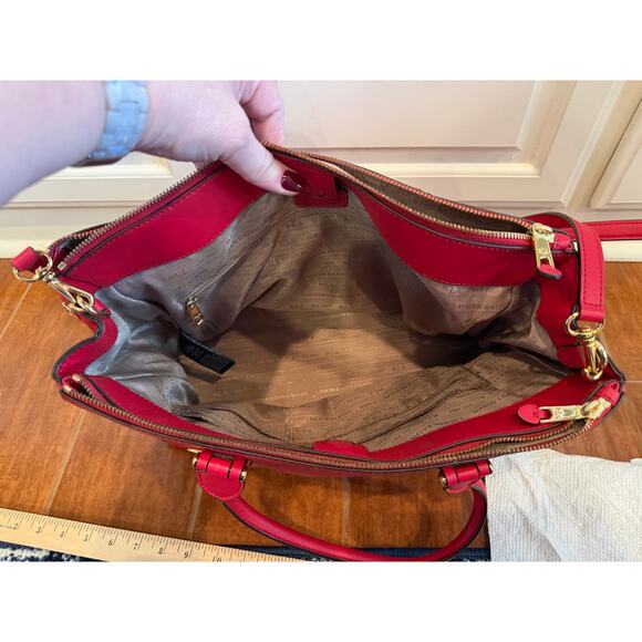 Lauren Ralph Lauren Red Newbury Double Zip Satchel Handbag Purse - Picture 10 of 15